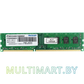 Оперативная память Patriot 4GB DDR3 PC3-12800 (PSD34G16002)